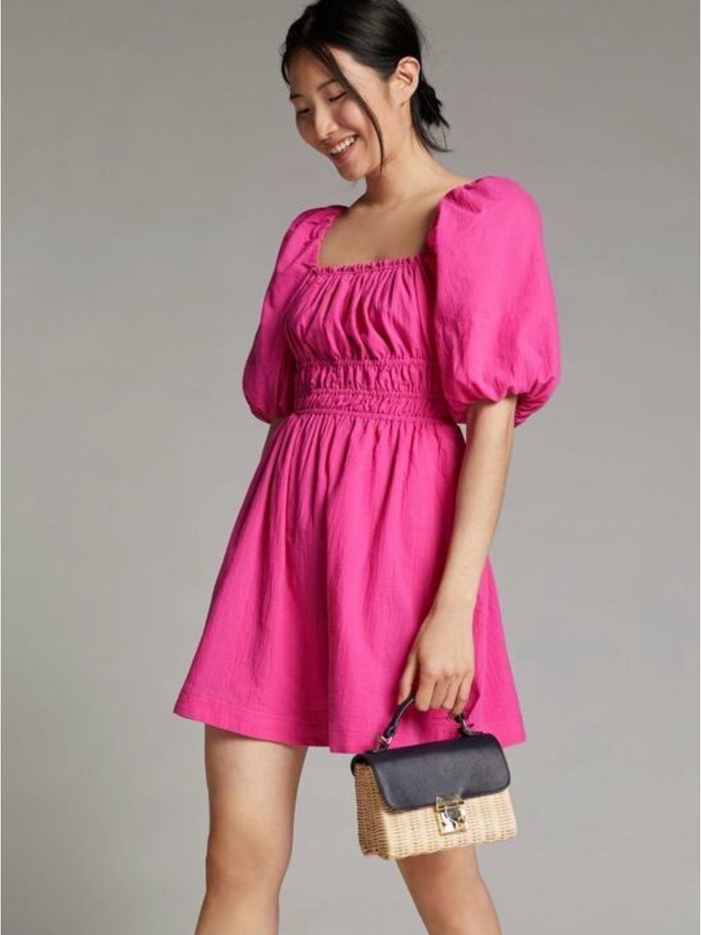 Anthropologie MAEVE Pink Puff Sleeve Mini Dress